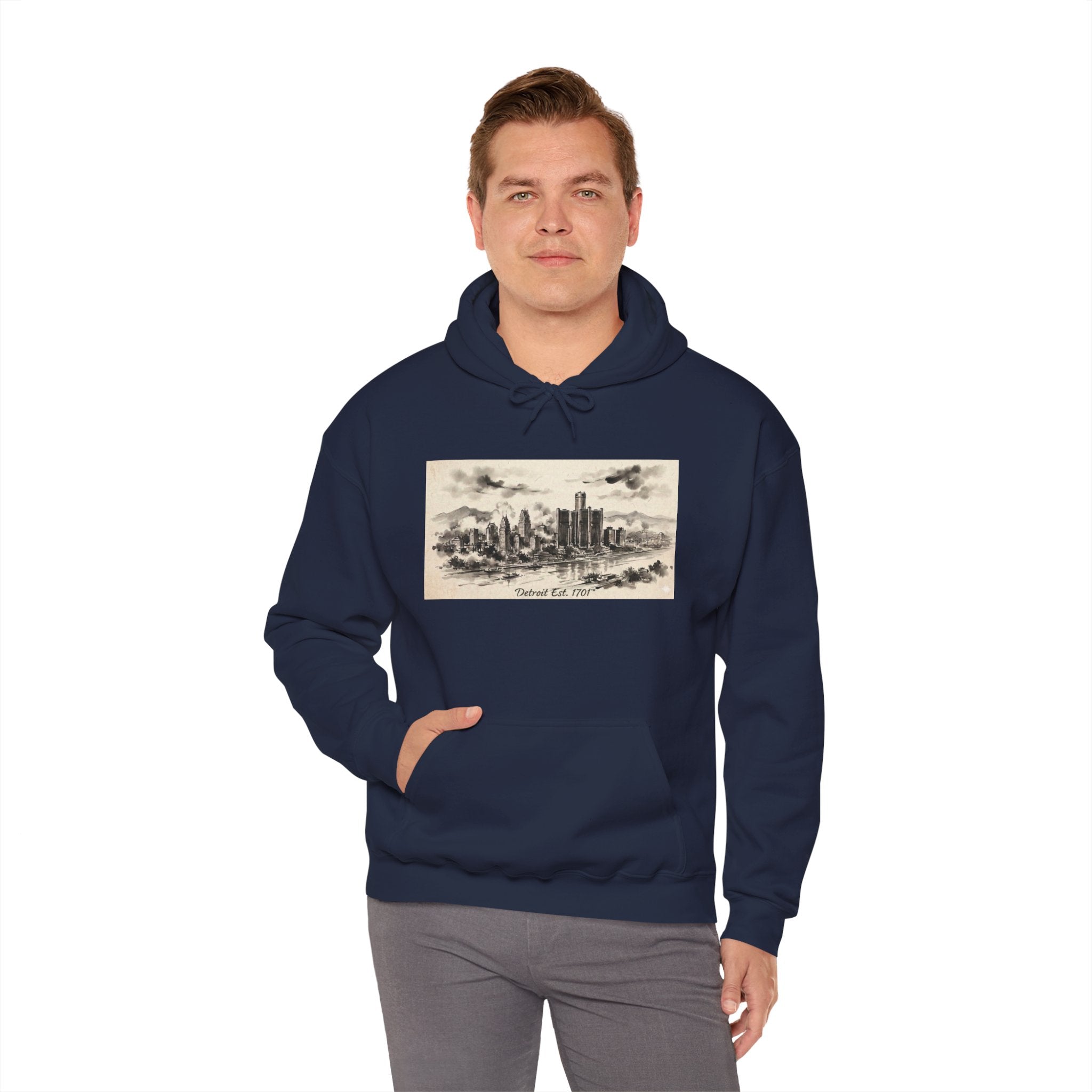 Detroit Pride Vintage Skyline Hoodie — "Detroit, Est. 1701" Pullover | Motor City Roots