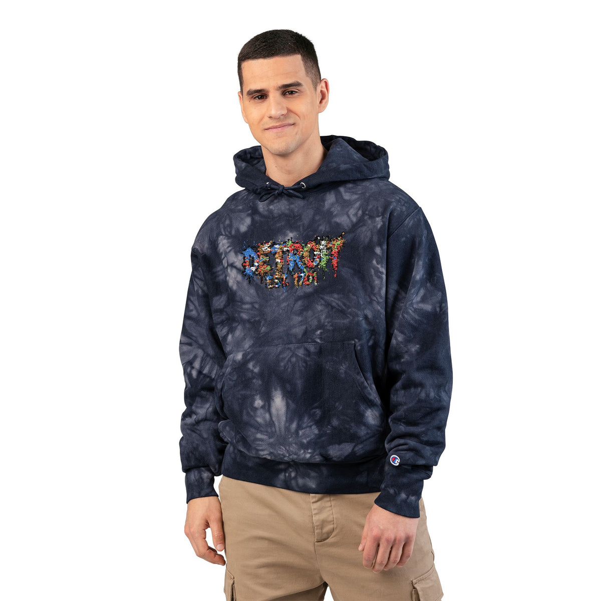 Unisex Detroit Paint Spatter Tie-Dye Embroidered Hoodie