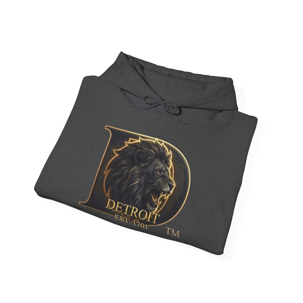 Detroit Pride Lion D Hoodie — Gold Monogram Graphic Pullover | Motor City Heritage