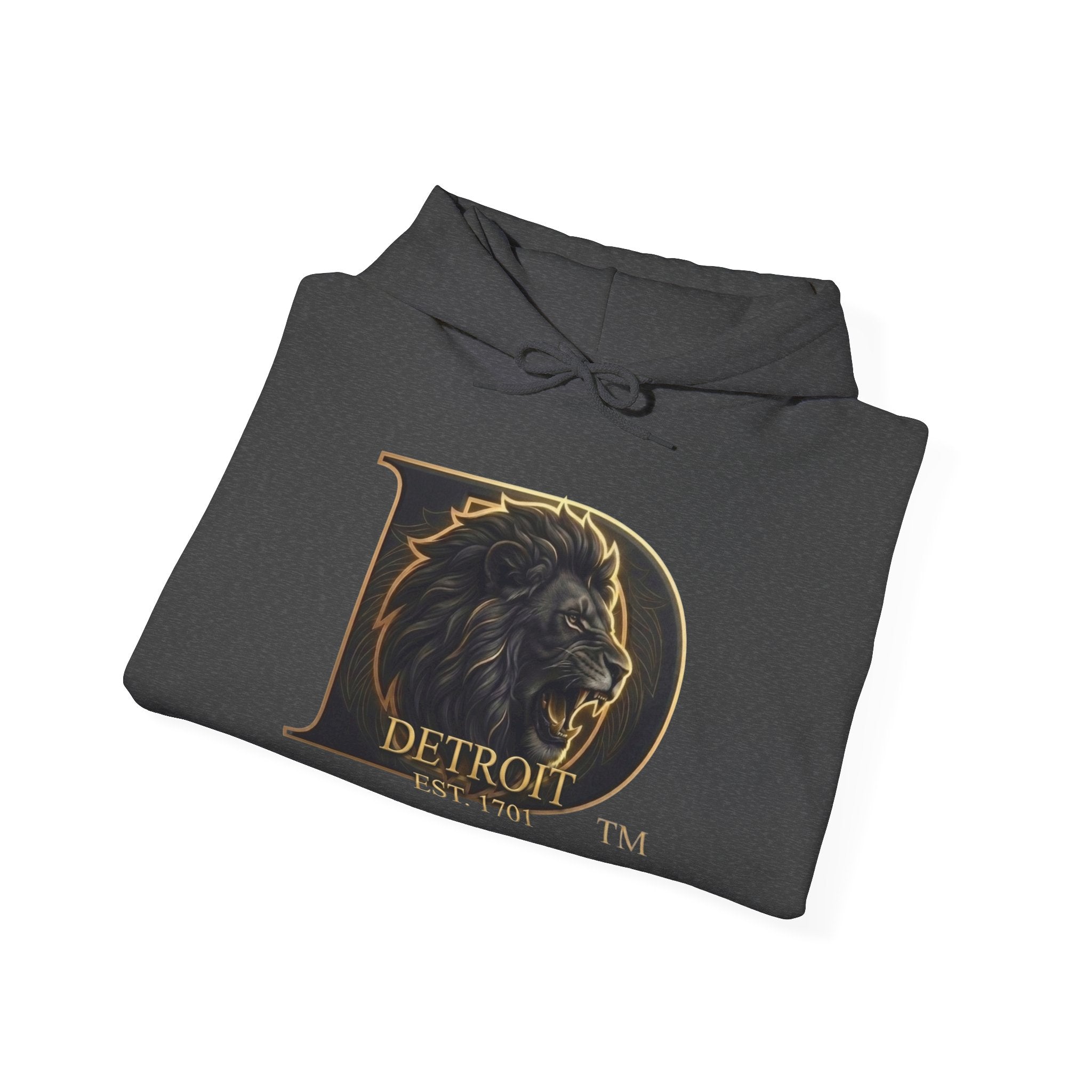 Detroit Pride Lion D Hoodie — Gold Monogram Graphic Pullover | Motor City Heritage