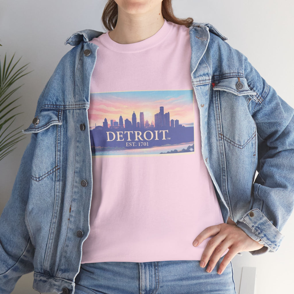 Women's Detroit Skyline T-Shirt – Pastel Sunset Cityscape