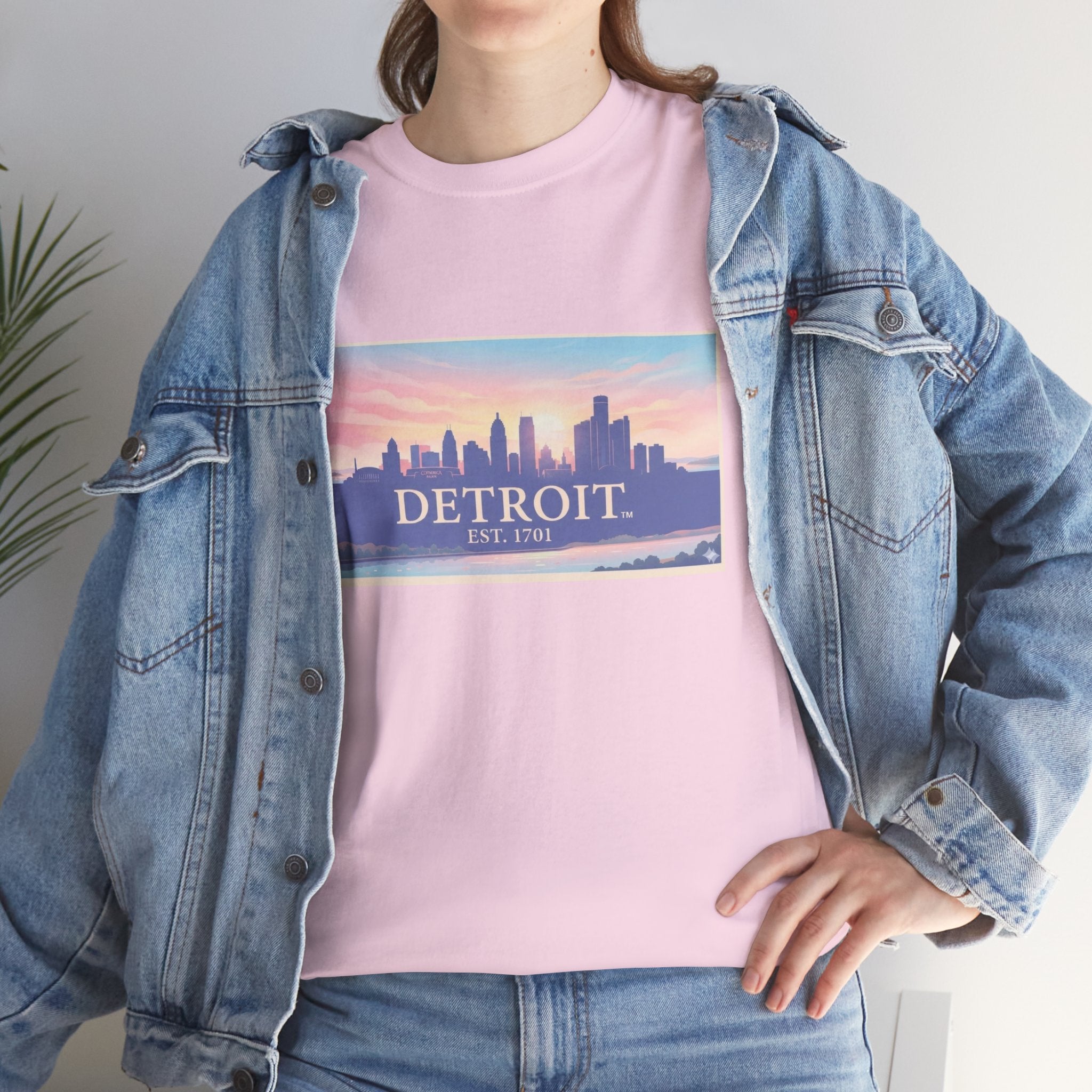 Women's Detroit Skyline T-Shirt – Pastel Sunset Cityscape
