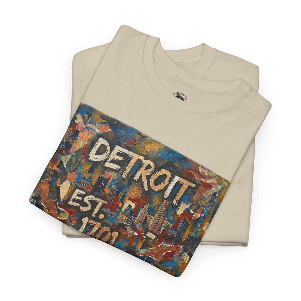 Detroit Abstract Painterly Mural T-Shirt — "DETROIT" Graphic Cotton Tee | Motor City Street Art