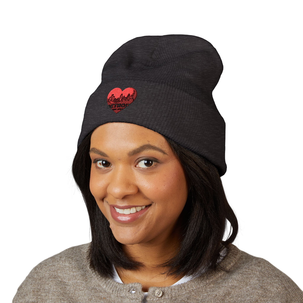 Detroit Heartbeat Beanie — Embroidered Cuffed Knit Hat