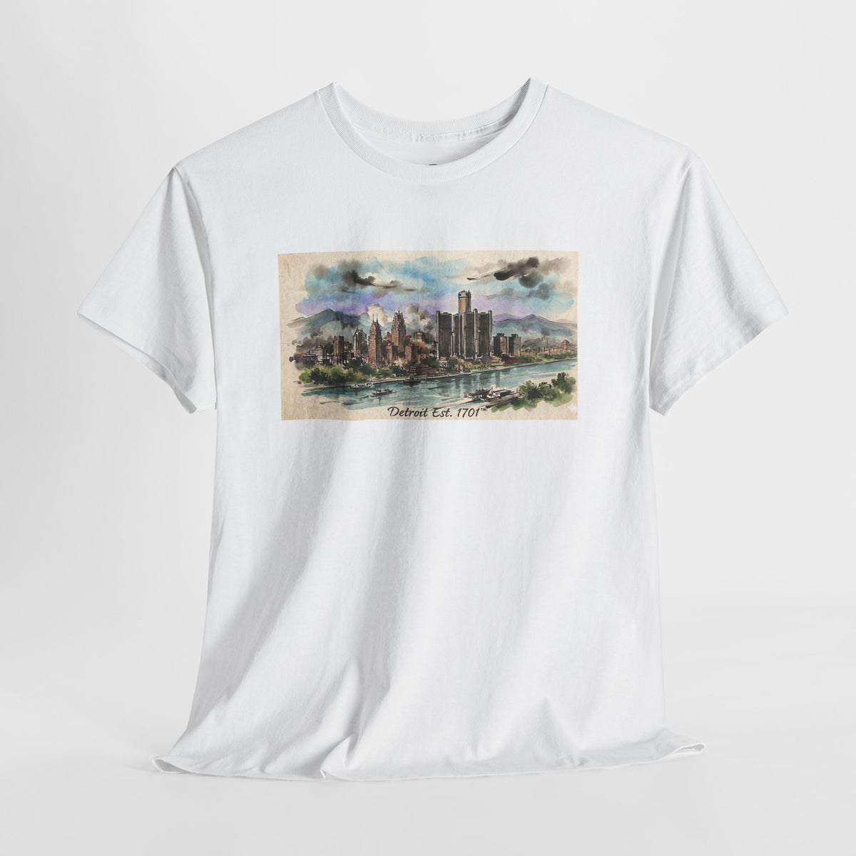 Women's City Skyline Tee — Detroit Est. 1701 Vintage Watercolor Graphic T-Shirt