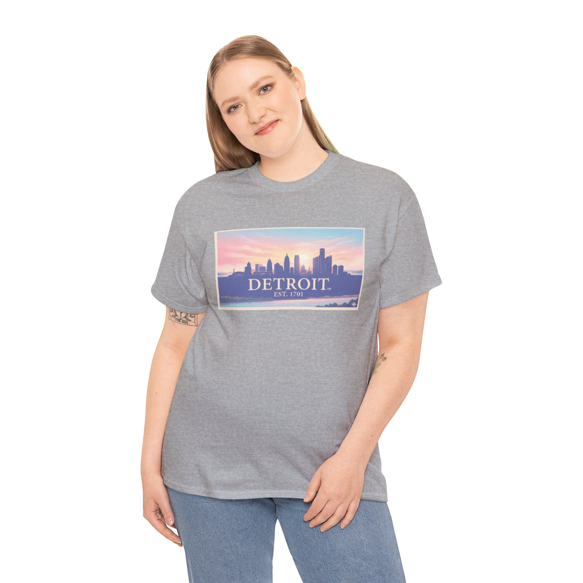 Women's Detroit Skyline T-Shirt – Pastel Sunset Cityscape