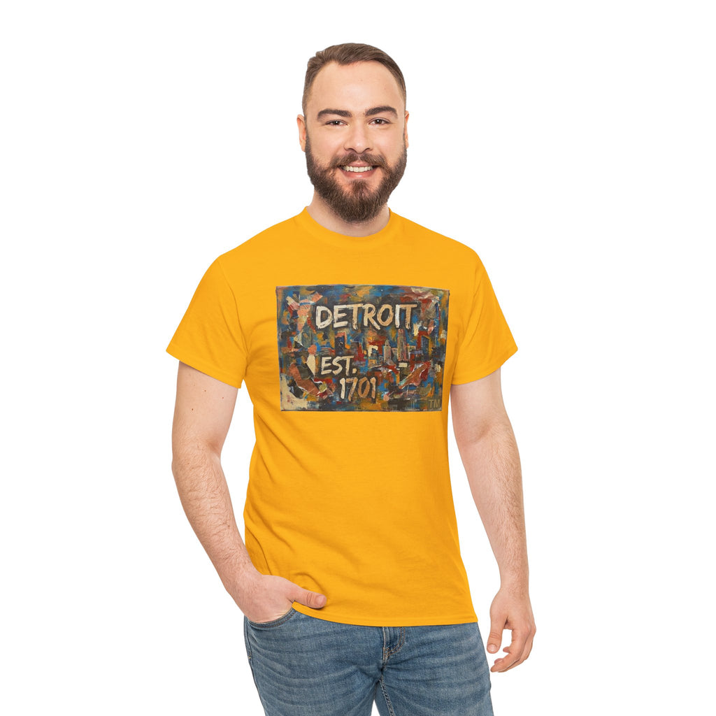Detroit Abstract Painterly Mural T-Shirt — "DETROIT" Graphic Cotton Tee | Motor City Street Art