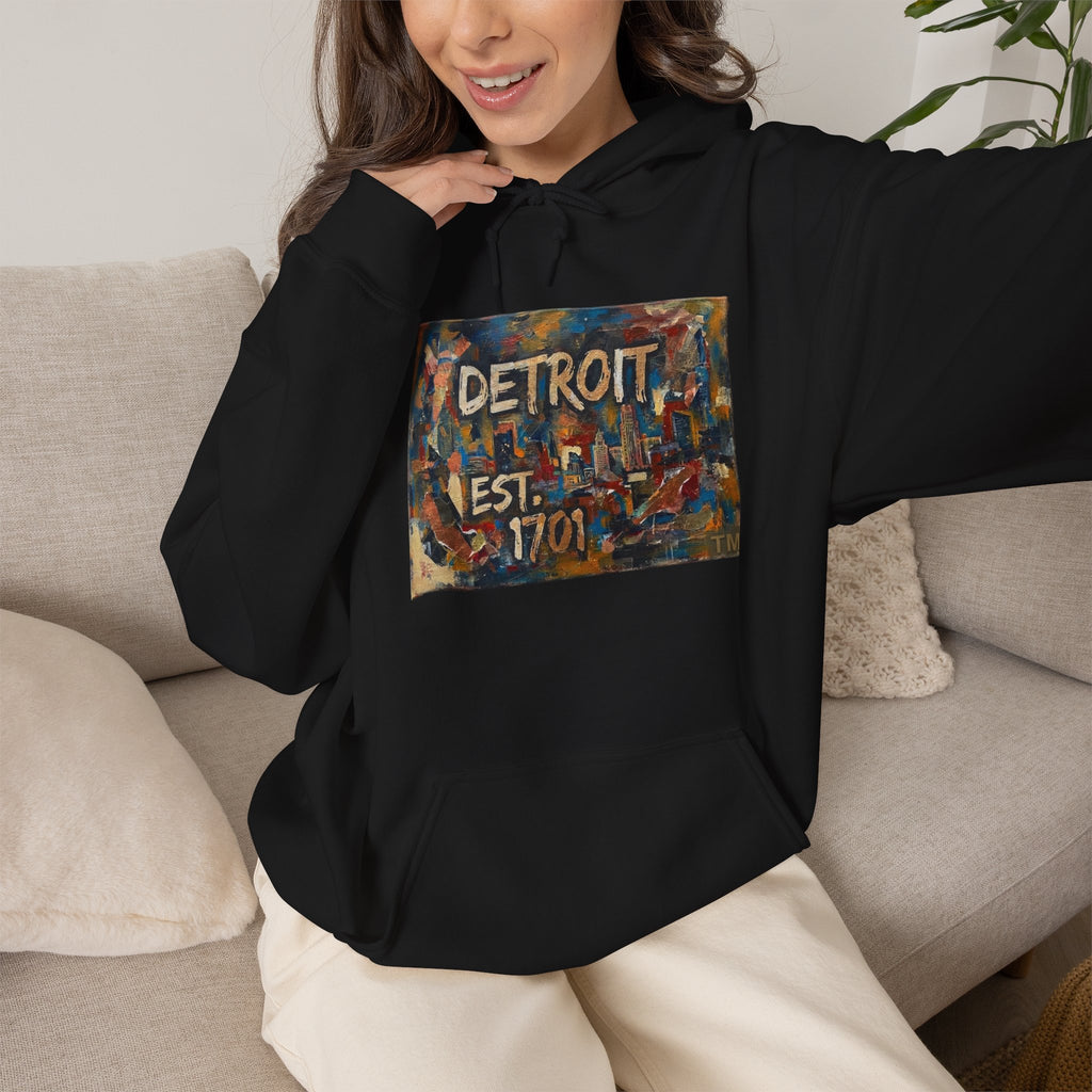 Detroit City Mural Hoodie — Abstract Painterly Graphic Pullover | Motor City Street Art