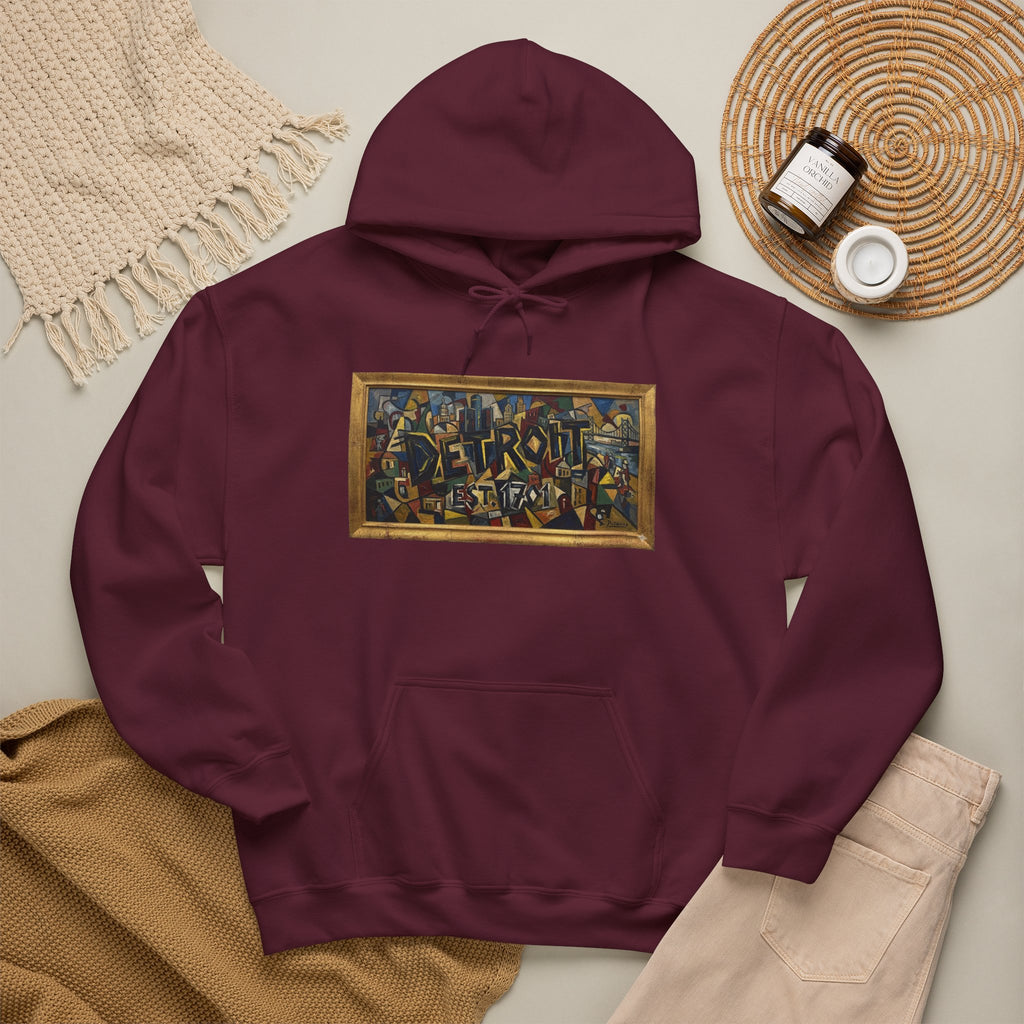 Detroit Abstract Cubist Art Hoodie — Framed Modern Painting Graphic Pullover | Motor City Culture