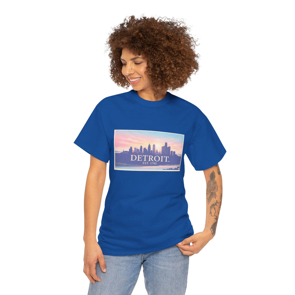Women's Detroit Skyline T-Shirt – Pastel Sunset Cityscape