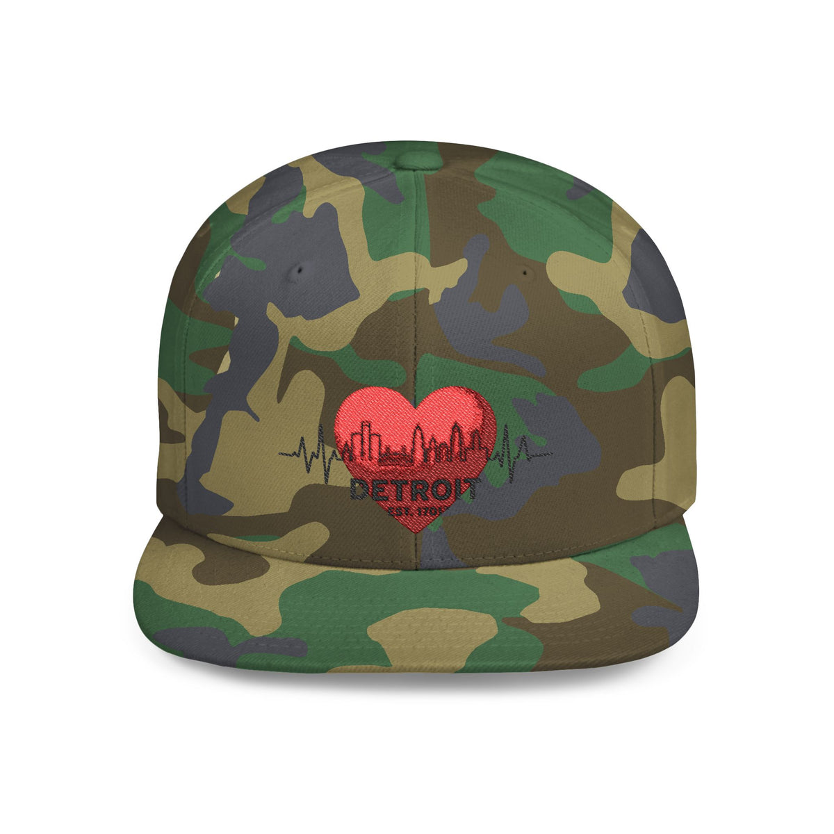 Detroit Heartbeat Snapback Hat — Embroidered City Heart Graphic