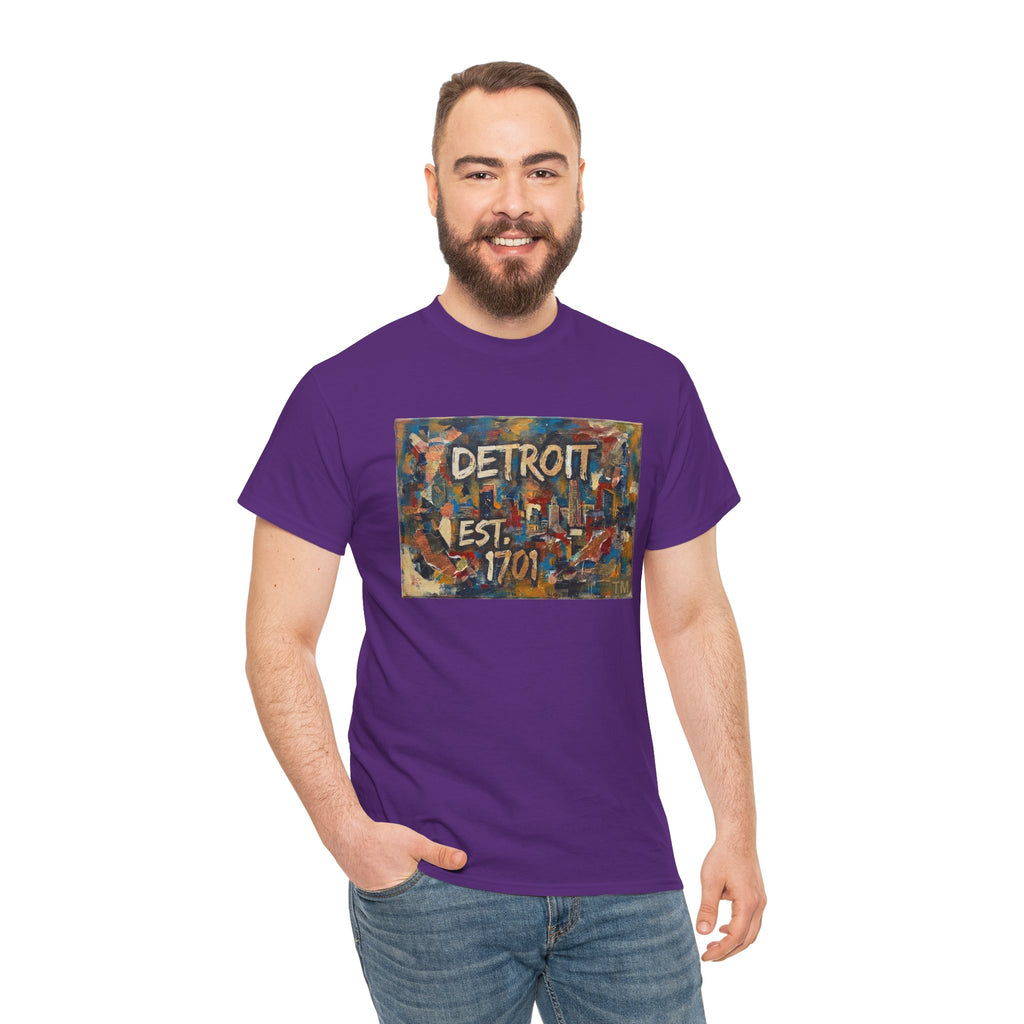 Detroit Abstract Painterly Mural T-Shirt — "DETROIT" Graphic Cotton Tee | Motor City Street Art