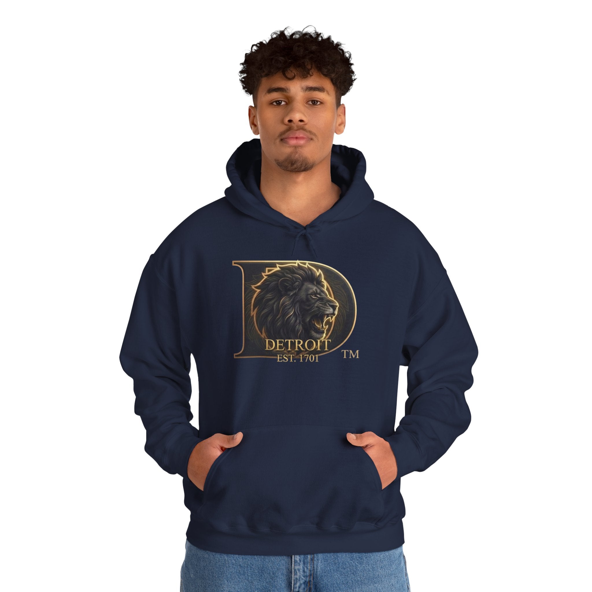 Detroit Pride Lion D Hoodie — Gold Monogram Graphic Pullover | Motor City Heritage