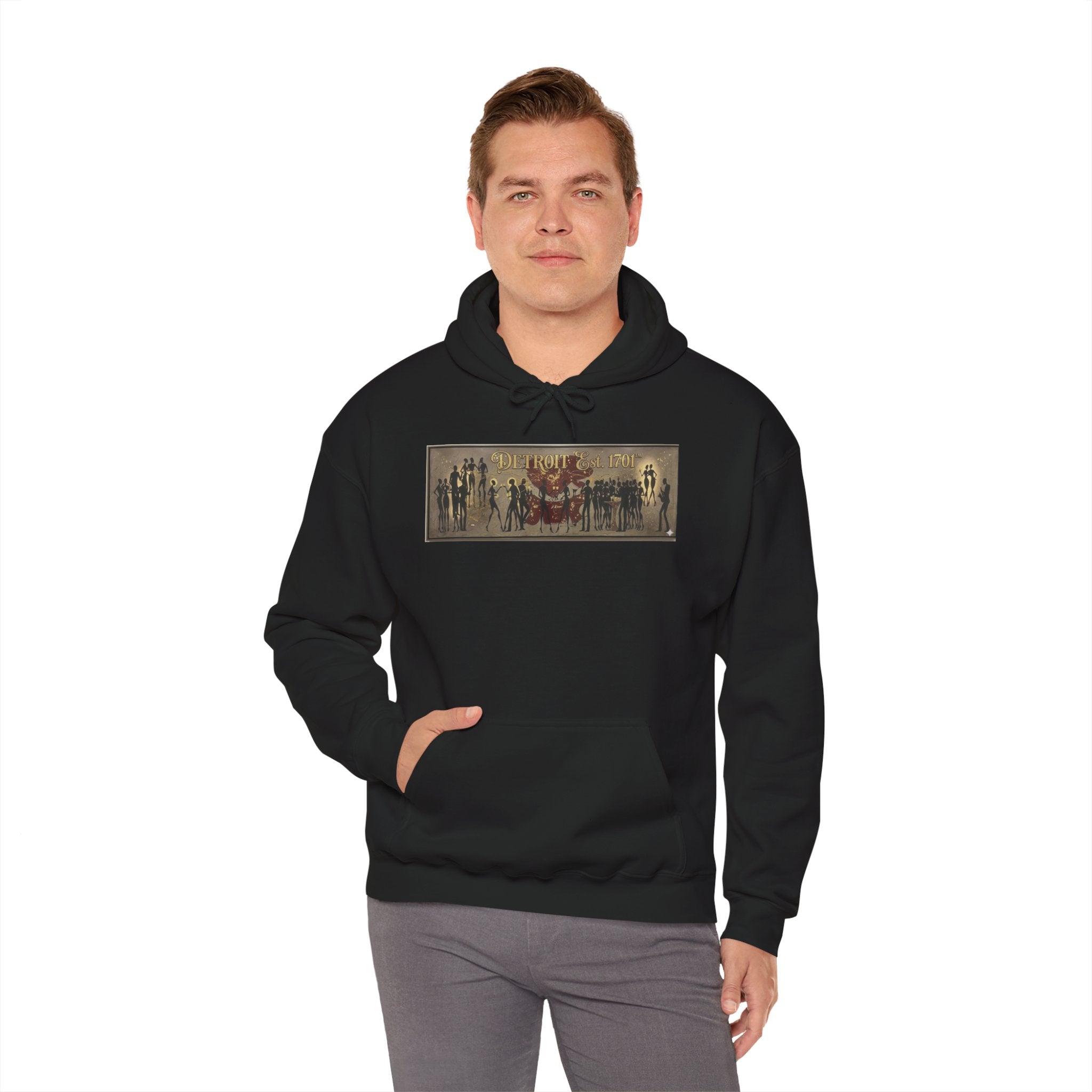 Detroit Pride Vintage Silhouette Artwork Hoodie — Motor City Midnight Graphic Pullover