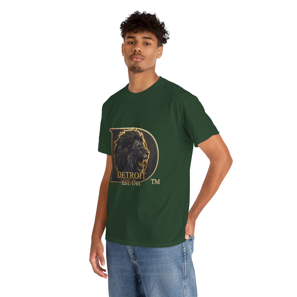 Men's Detroit Pride Lion D T Shirt — Gold Foil Monogram Detroit Lion Graphic(Unisex)