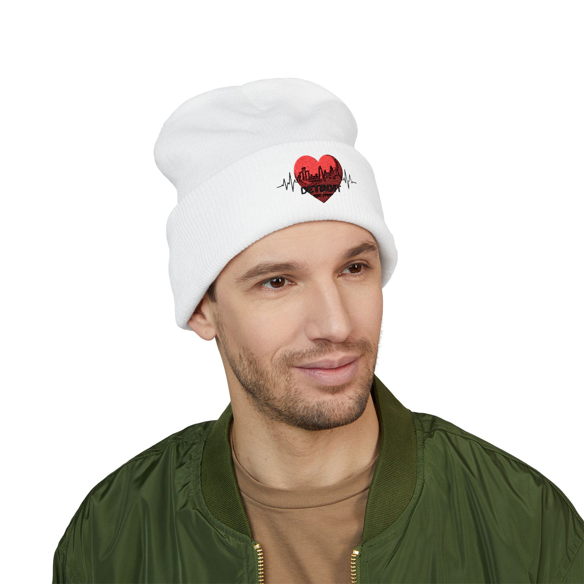 Detroit Heartbeat Beanie — Embroidered Cuffed Knit Hat