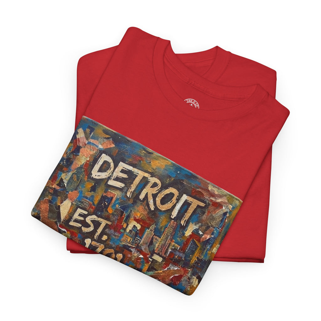 Detroit Abstract Painterly Mural T-Shirt — "DETROIT" Graphic Cotton Tee | Motor City Street Art