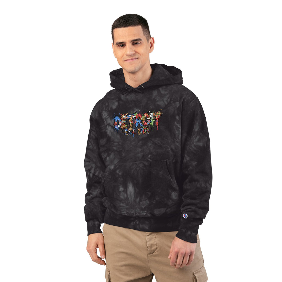 Unisex Detroit Paint Spatter Tie-Dye Embroidered Hoodie