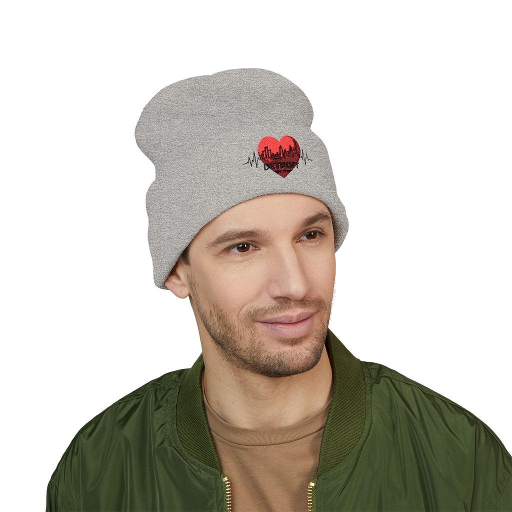 Detroit Heartbeat Beanie — Embroidered Cuffed Knit Hat