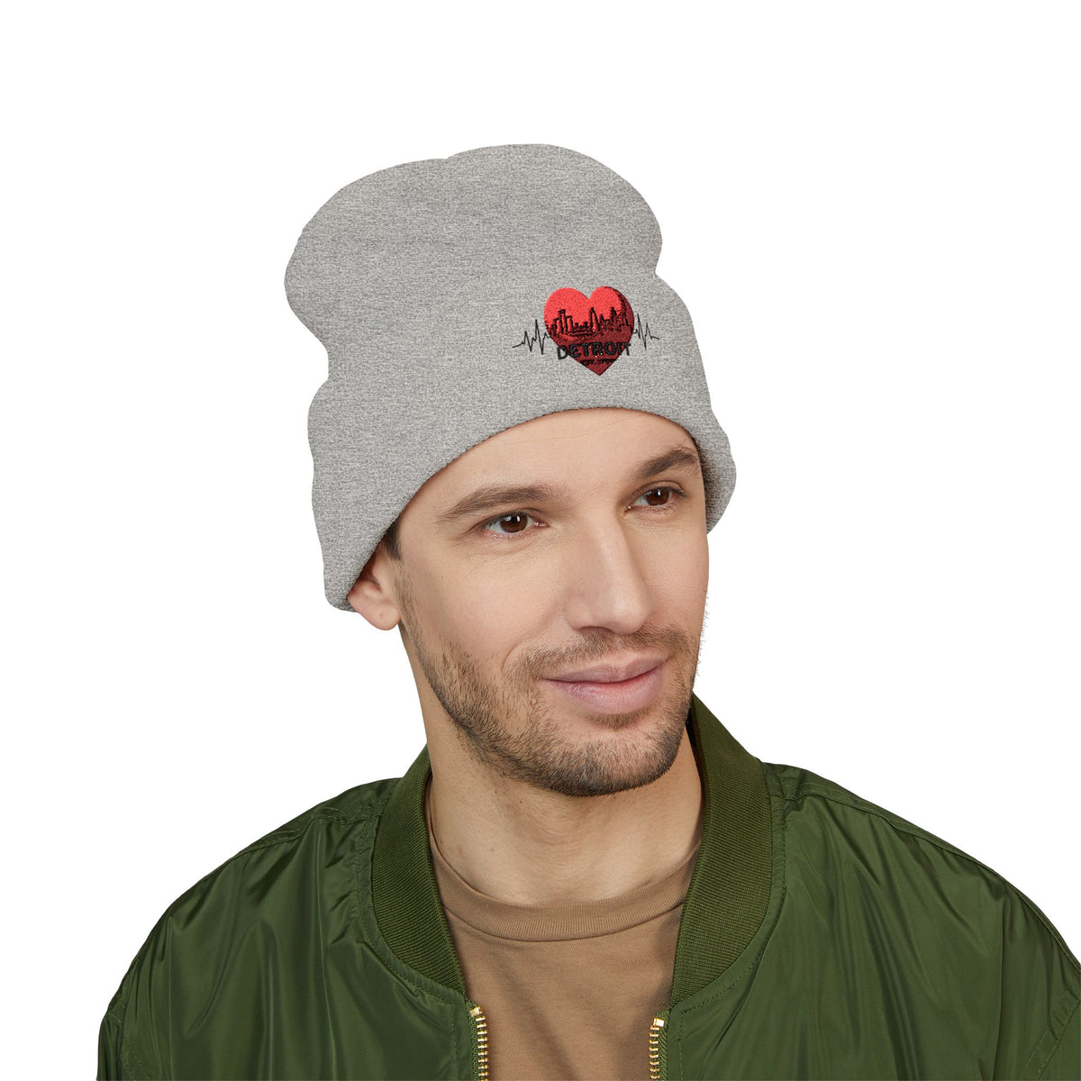 Detroit Heartbeat Beanie — Embroidered Cuffed Knit Hat