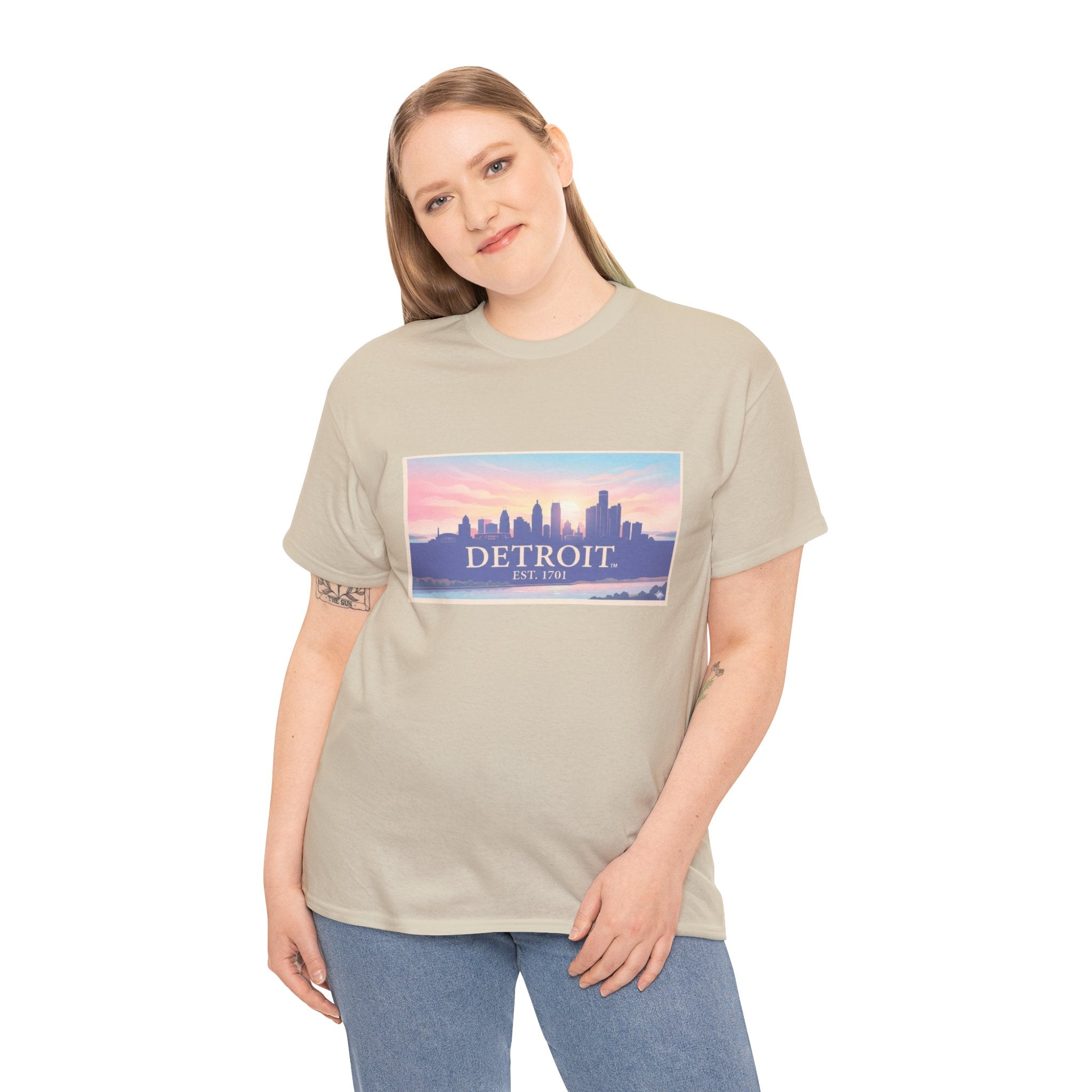 Women's Detroit Skyline T-Shirt – Pastel Sunset Cityscape