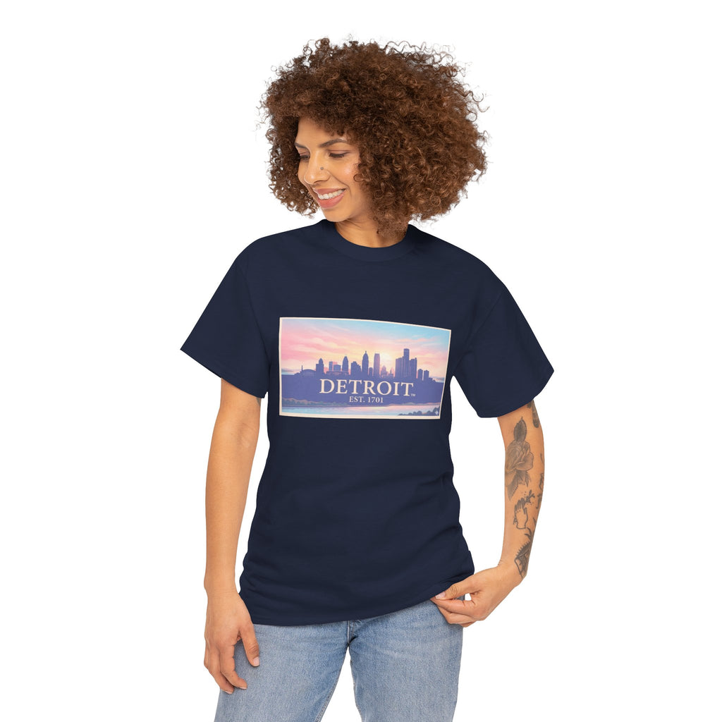 Women's Detroit Skyline T-Shirt – Pastel Sunset Cityscape