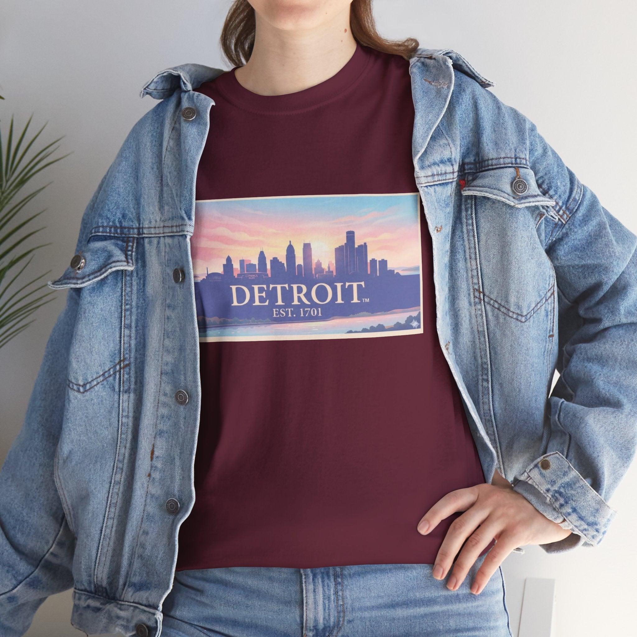 Women's Detroit Skyline T-Shirt – Pastel Sunset Cityscape