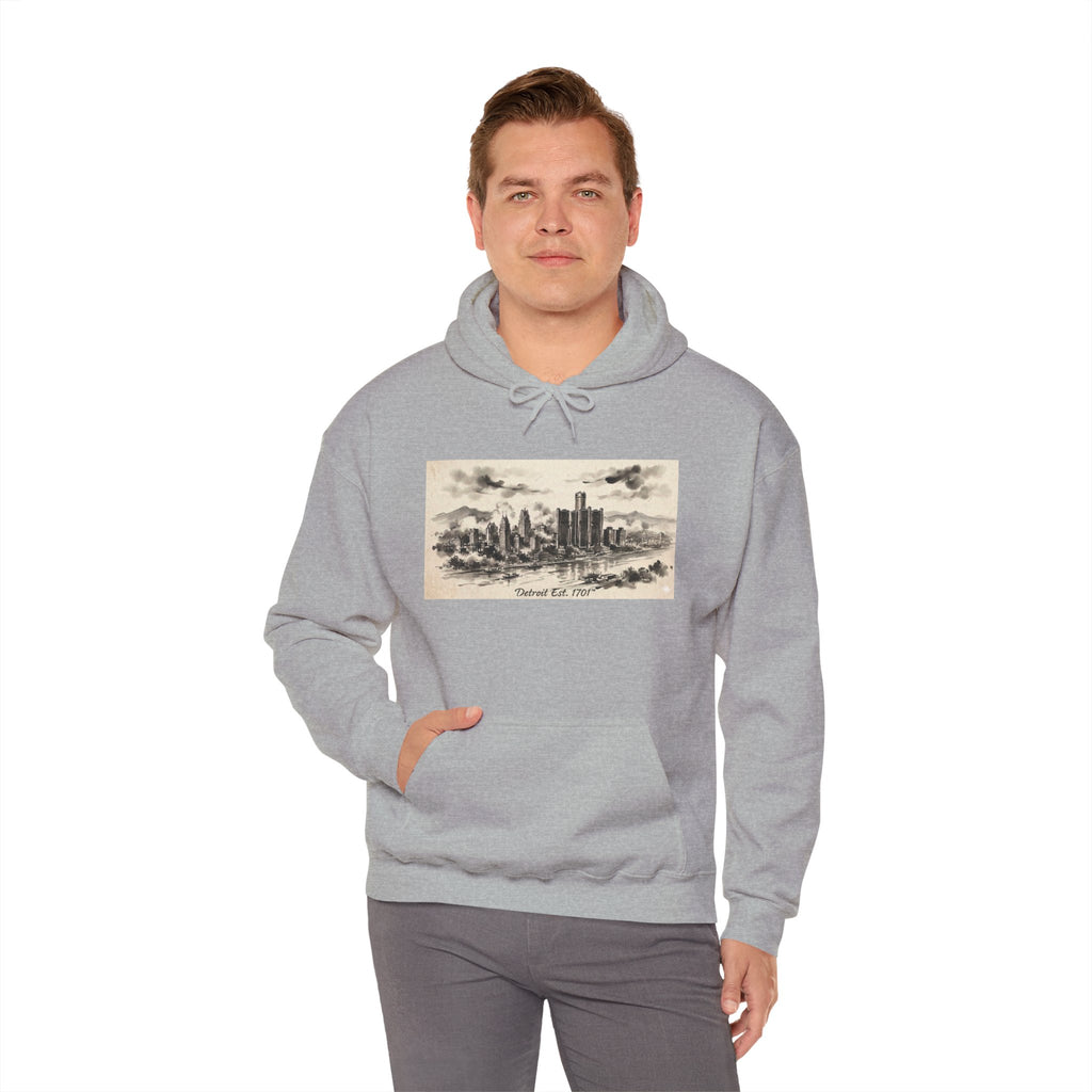 Detroit Pride Vintage Skyline Hoodie — "Detroit, Est. 1701" Pullover | Motor City Roots