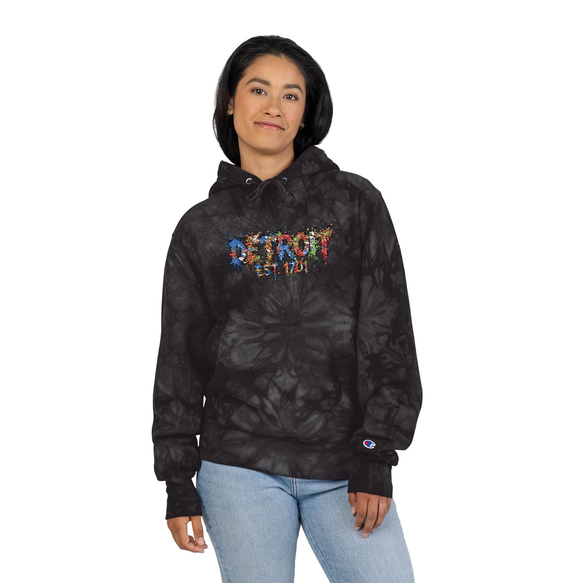 Unisex Detroit Paint Spatter Tie-Dye Embroidered Hoodie