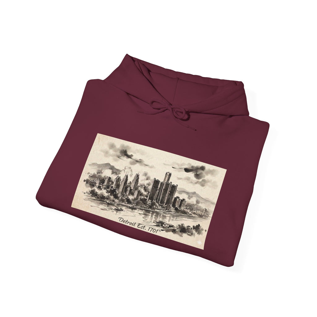 Detroit Pride Vintage Skyline Hoodie — "Detroit, Est. 1701" Pullover | Motor City Roots