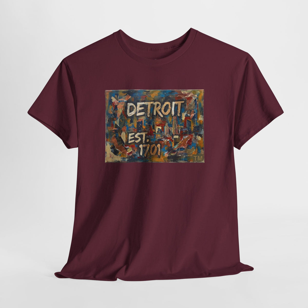 Detroit Abstract Painterly Mural T-Shirt — "DETROIT" Graphic Cotton Tee | Motor City Street Art