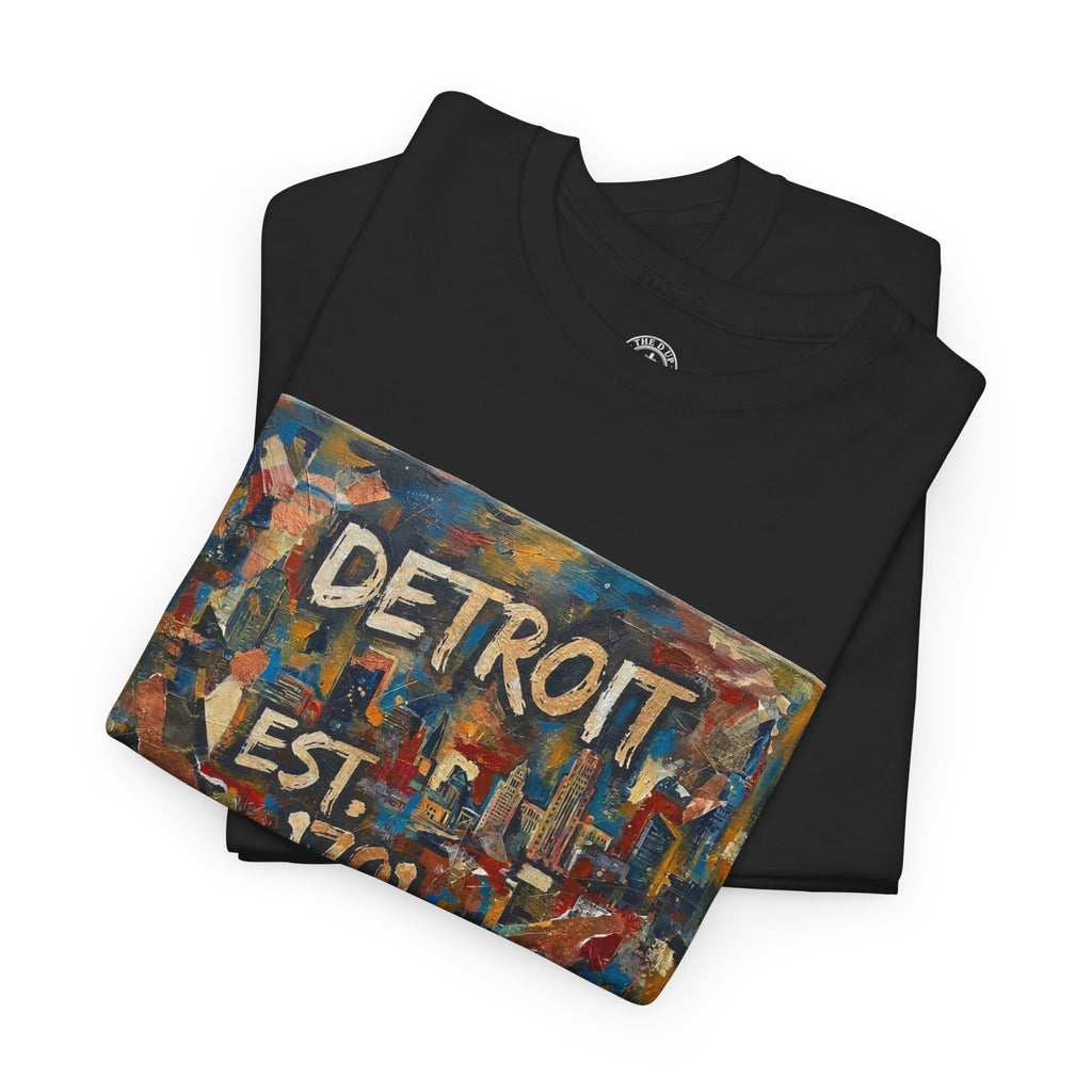 Detroit Abstract Painterly Mural T-Shirt — "DETROIT" Graphic Cotton Tee | Motor City Street Art