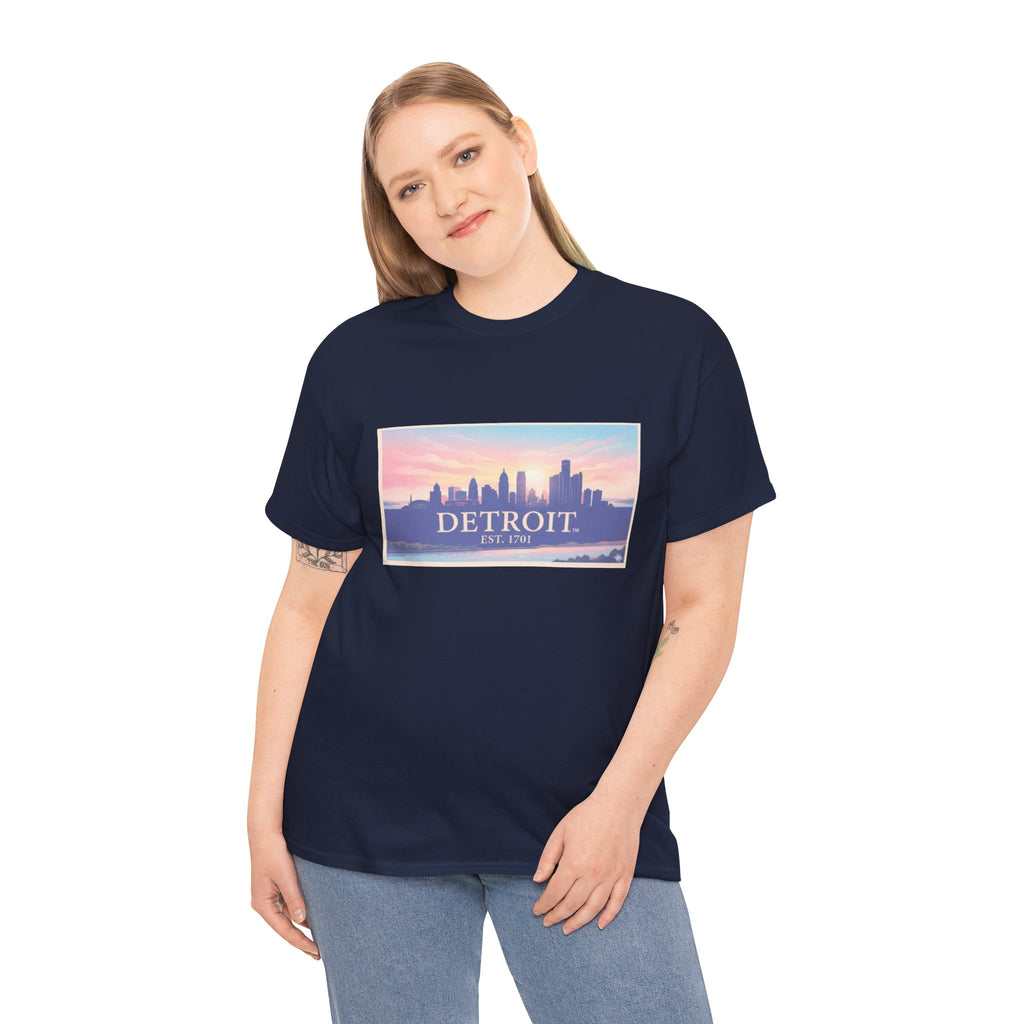 Women's Detroit Skyline T-Shirt – Pastel Sunset Cityscape