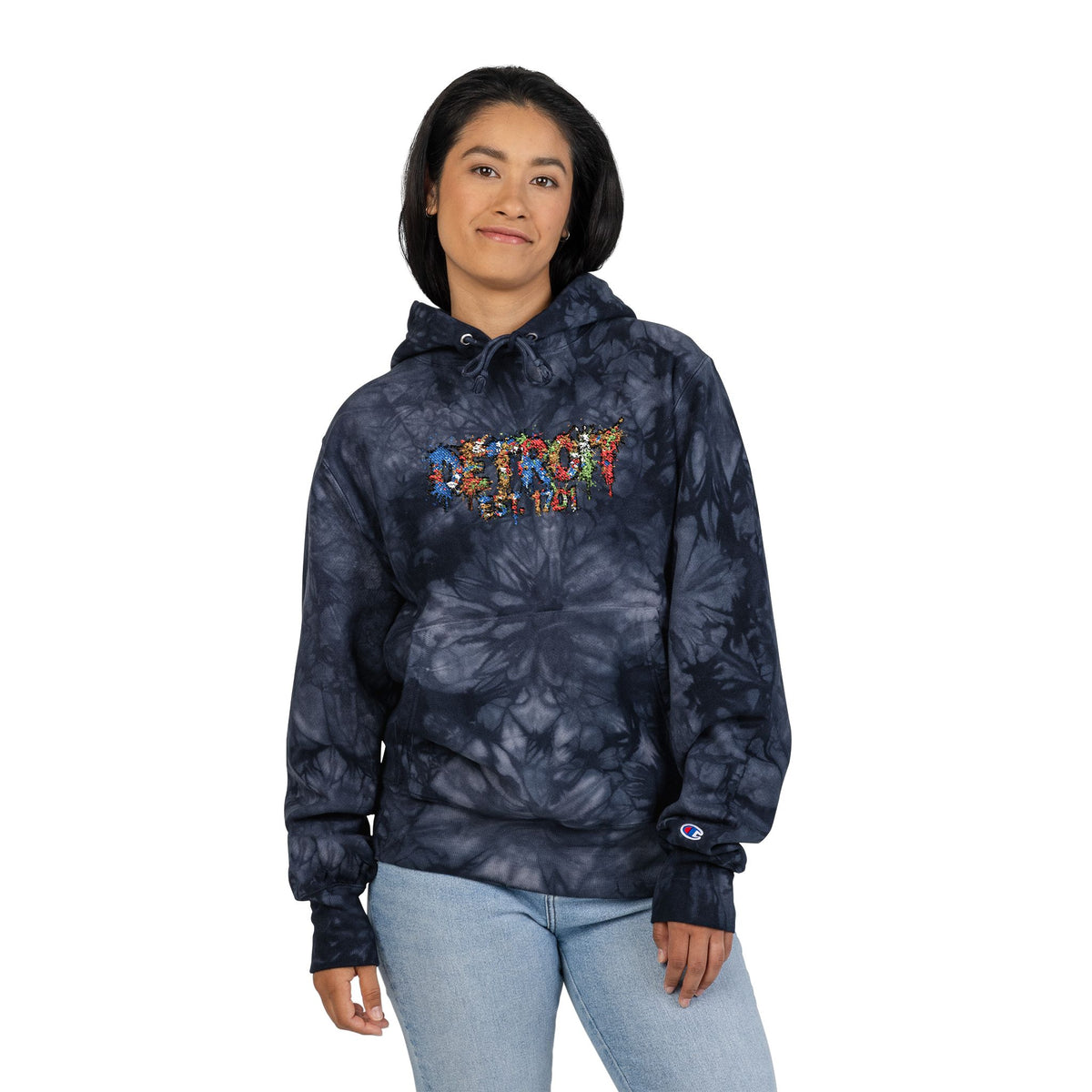 Unisex Detroit Paint Spatter Tie-Dye Embroidered Hoodie