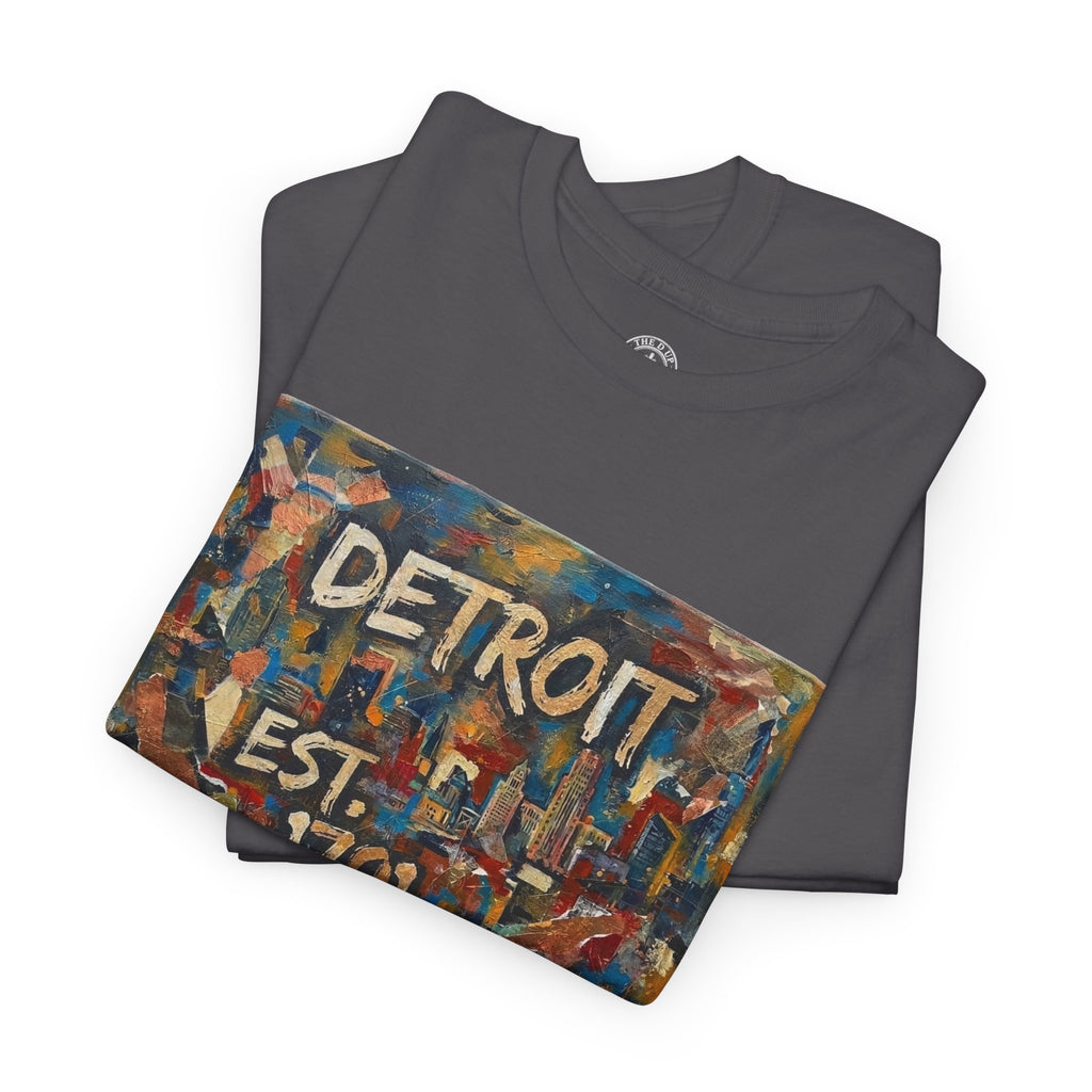 Detroit Abstract Painterly Mural T-Shirt — "DETROIT" Graphic Cotton Tee | Motor City Street Art