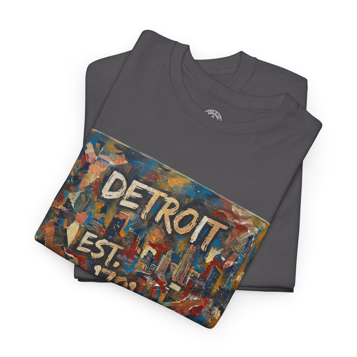 Detroit Abstract Painterly Mural T-Shirt — "DETROIT" Graphic Cotton Tee | Motor City Street Art