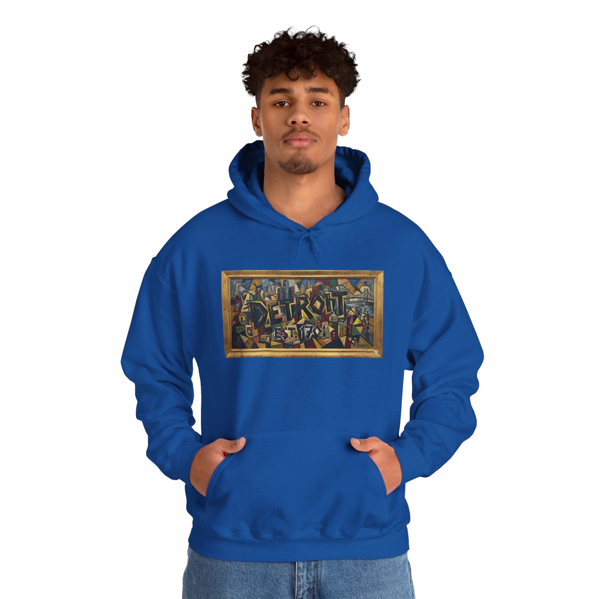 Detroit Abstract Cubist Art Hoodie — Framed Modern Painting Graphic Pullover | Motor City Culture