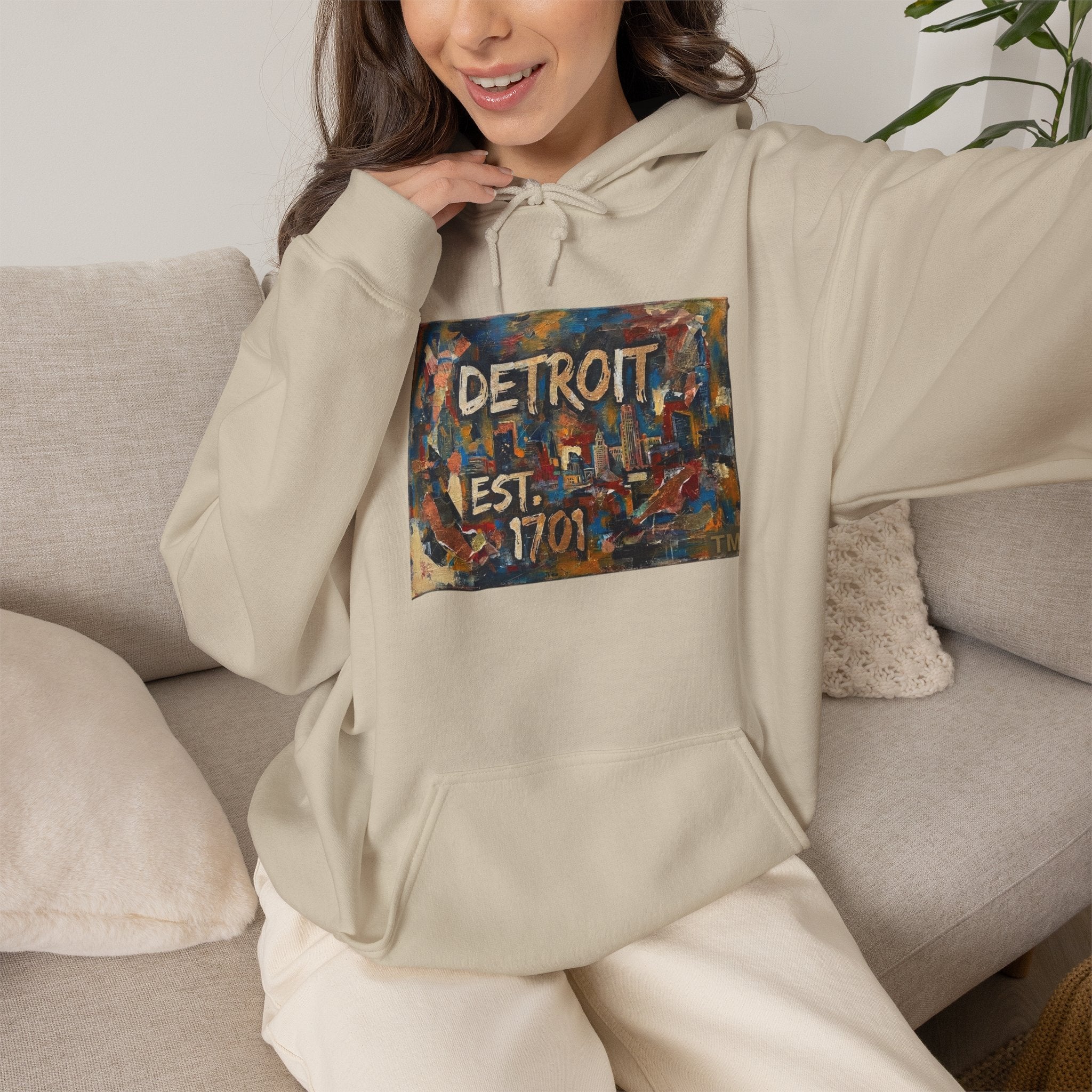 Detroit City Mural Hoodie — Abstract Painterly Graphic Pullover | Motor City Street Art