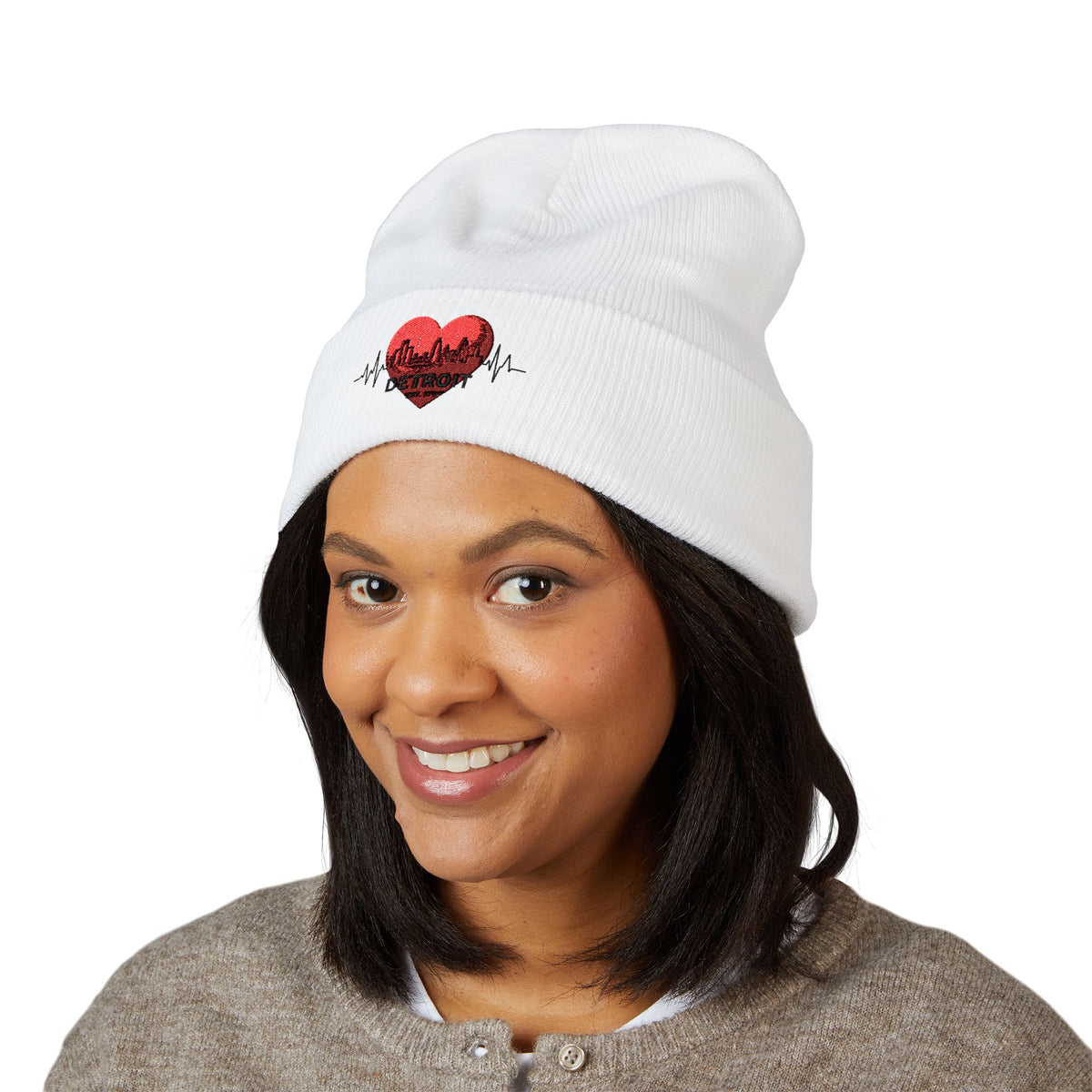 Detroit Heartbeat Beanie — Embroidered Cuffed Knit Hat