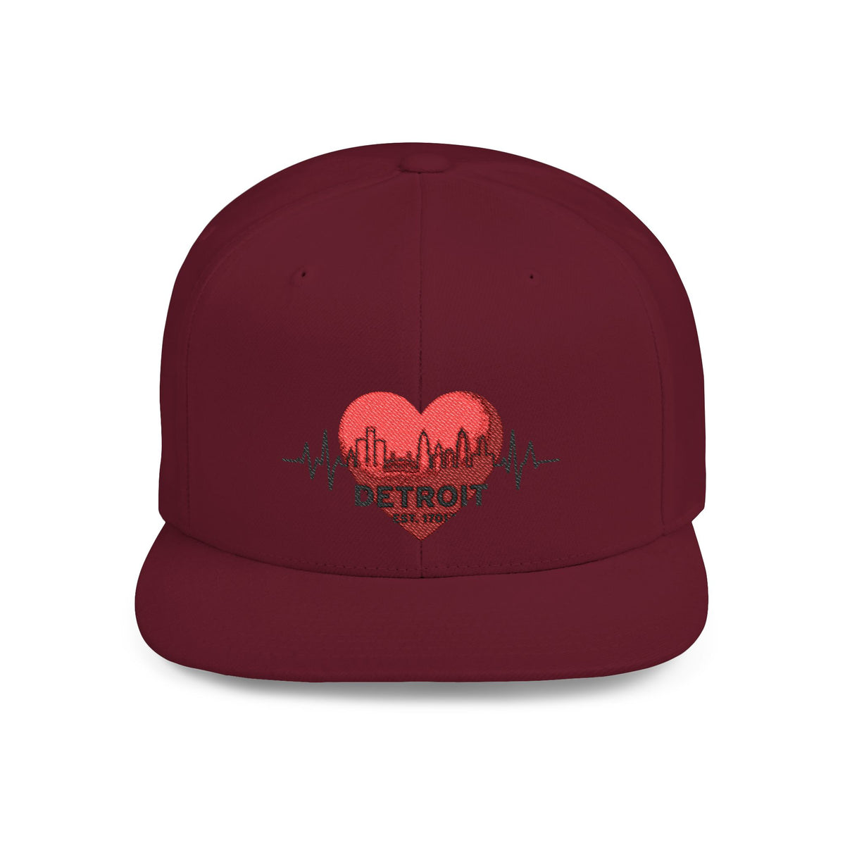 Detroit Heartbeat Snapback Hat — Embroidered City Heart Graphic