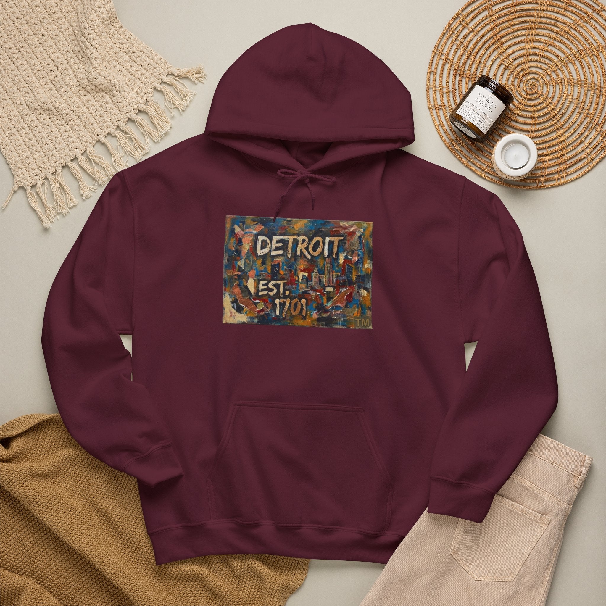 Detroit City Mural Hoodie — Abstract Painterly Graphic Pullover | Motor City Street Art