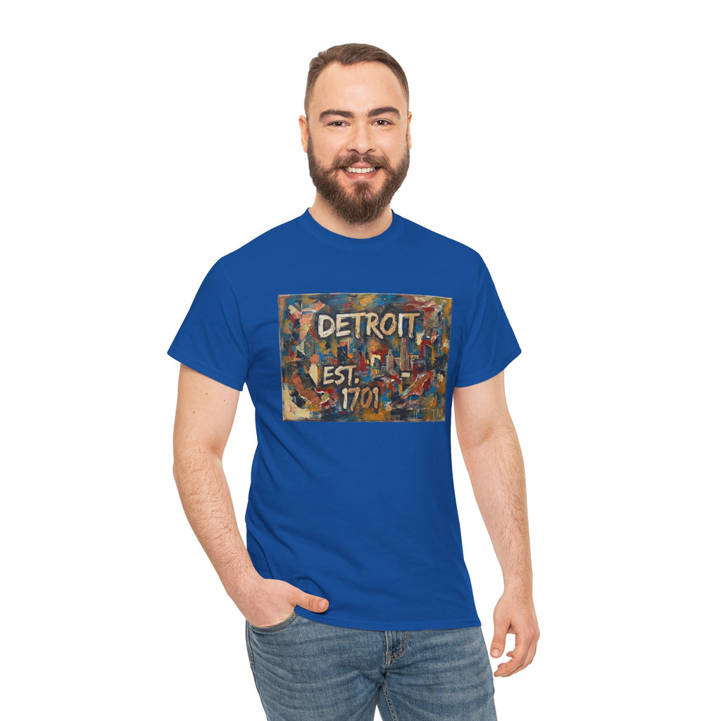 Detroit Abstract Painterly Mural T-Shirt — "DETROIT" Graphic Cotton Tee | Motor City Street Art
