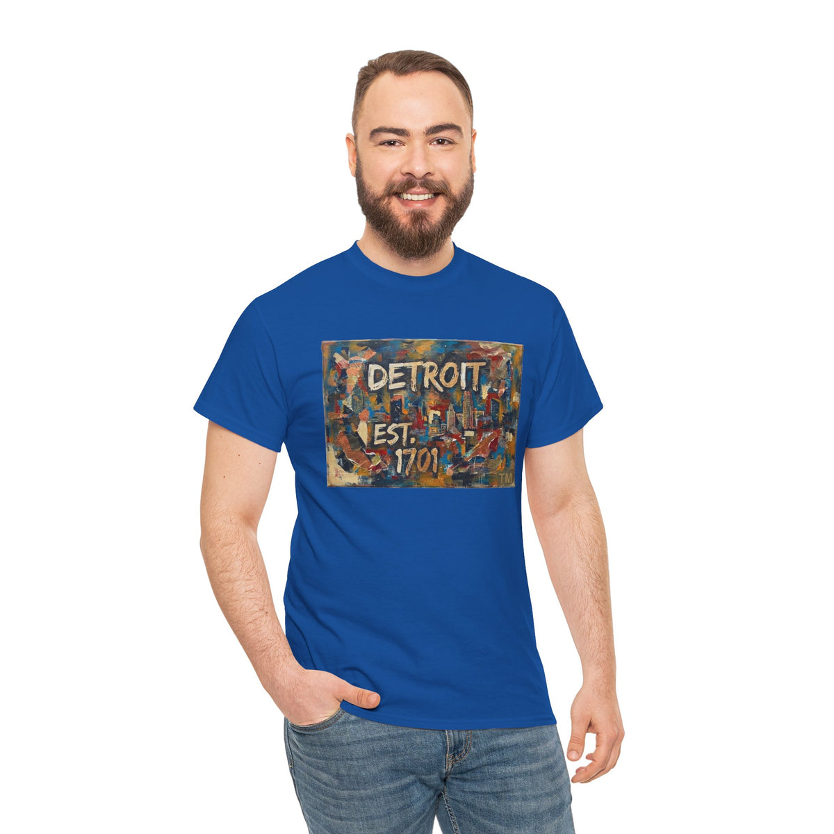 Detroit Abstract Painterly Mural T-Shirt — "DETROIT" Graphic Cotton Tee | Motor City Street Art