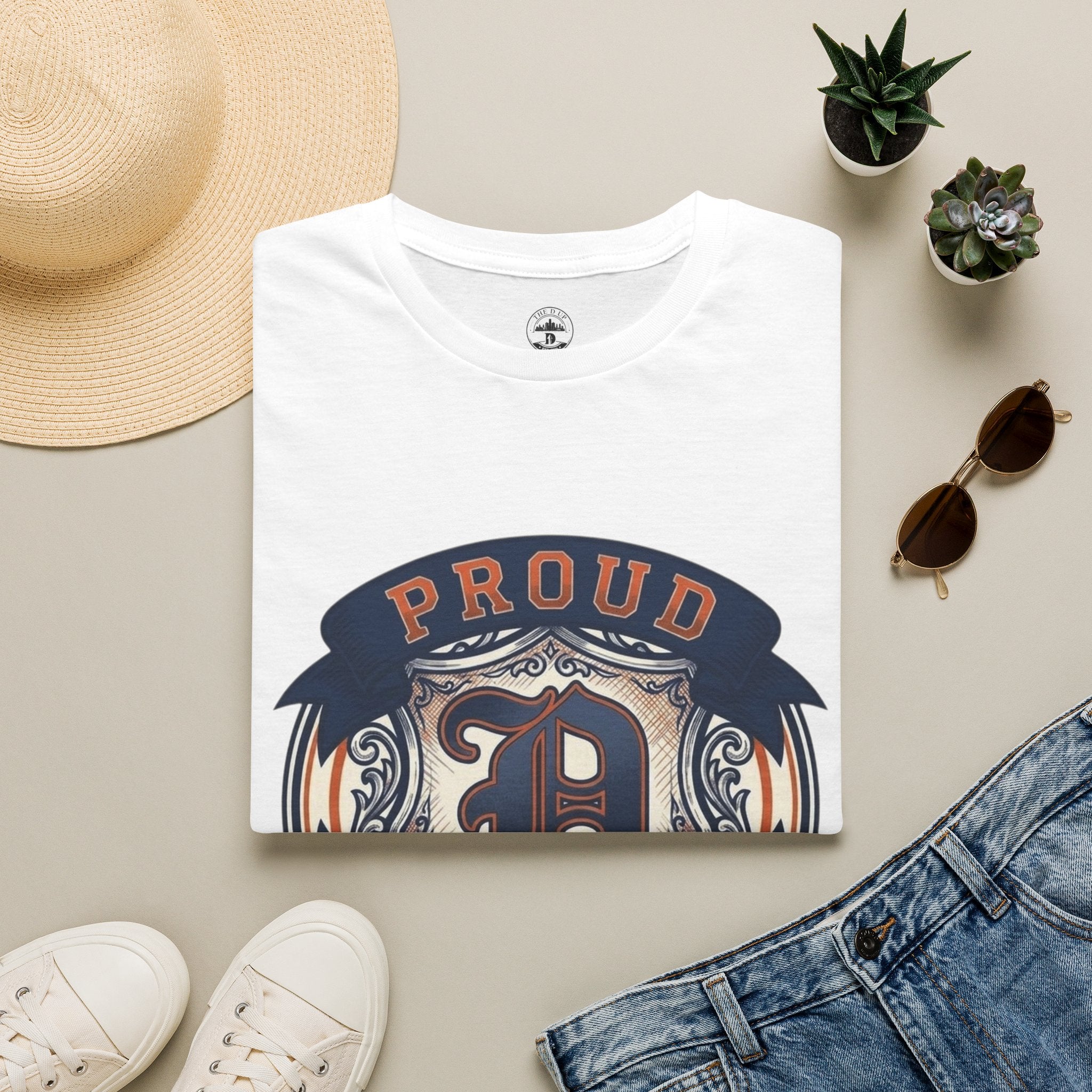 Detroit Pride "PROUD" Vintage Crest T-Shirt — Motor City Hometown Graphic Cotton Tee