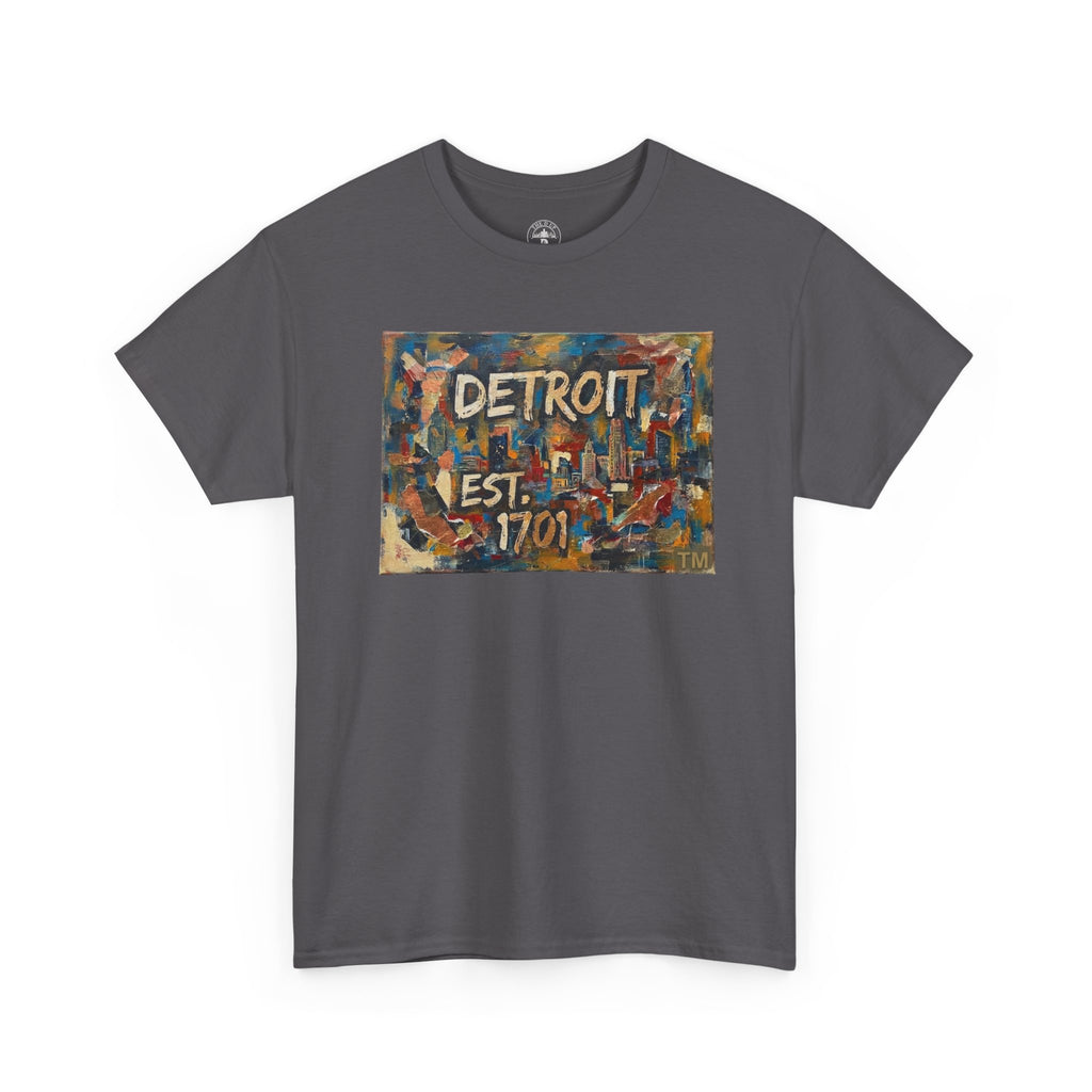 Detroit Abstract Painterly Mural T-Shirt — "DETROIT" Graphic Cotton Tee | Motor City Street Art