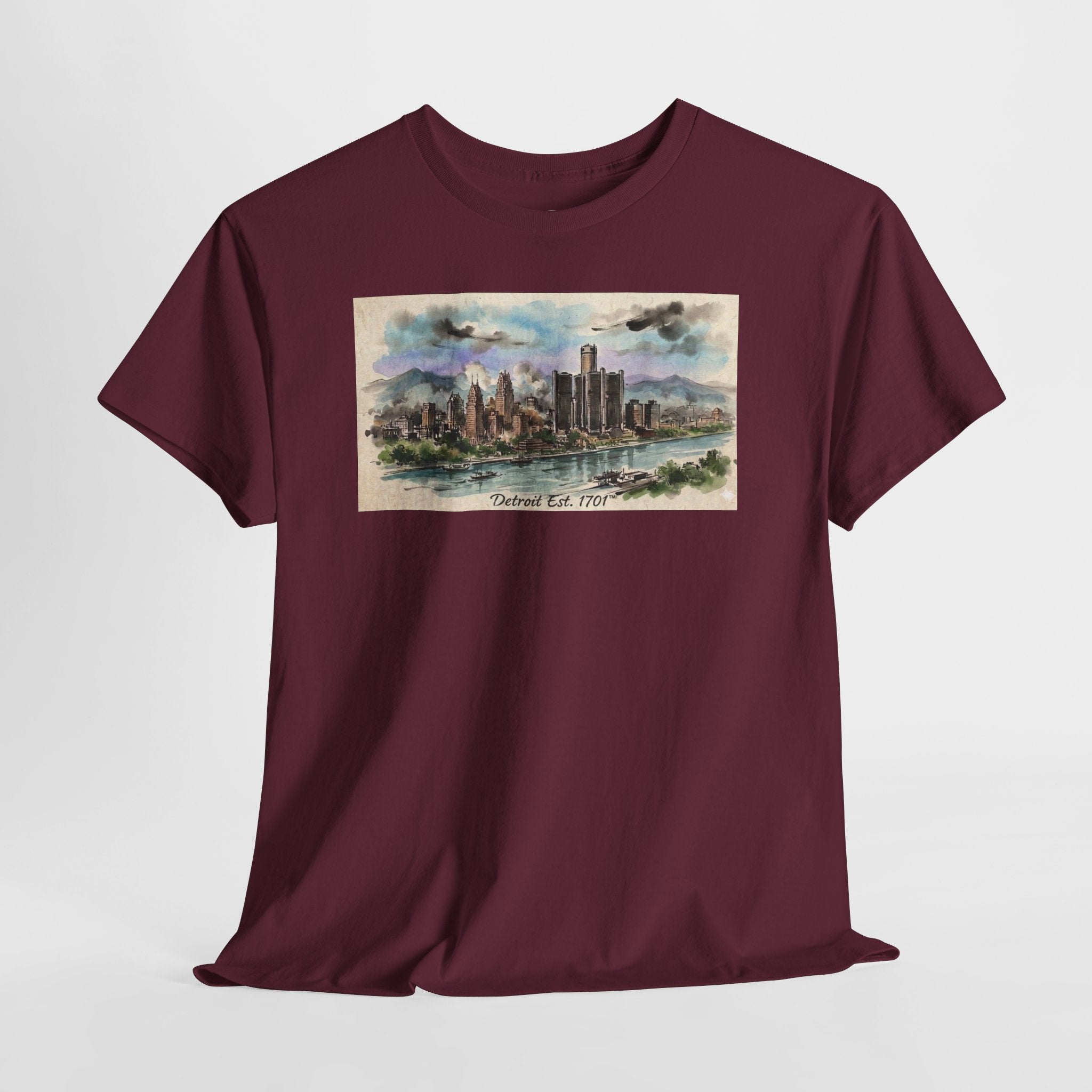 Women's City Skyline Tee — Detroit Est. 1701 Vintage Watercolor Graphic T-Shirt