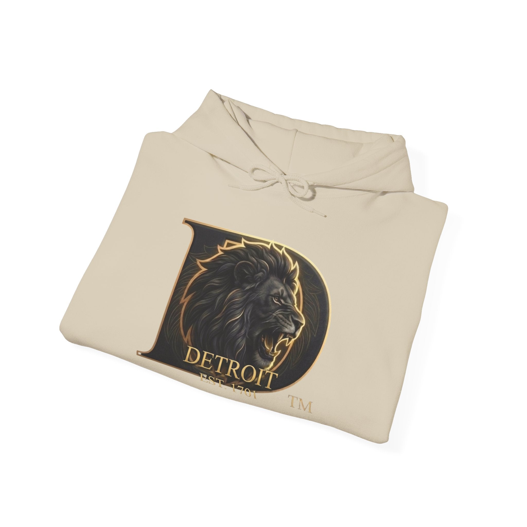 Detroit Pride Lion D Hoodie — Gold Monogram Graphic Pullover | Motor City Heritage