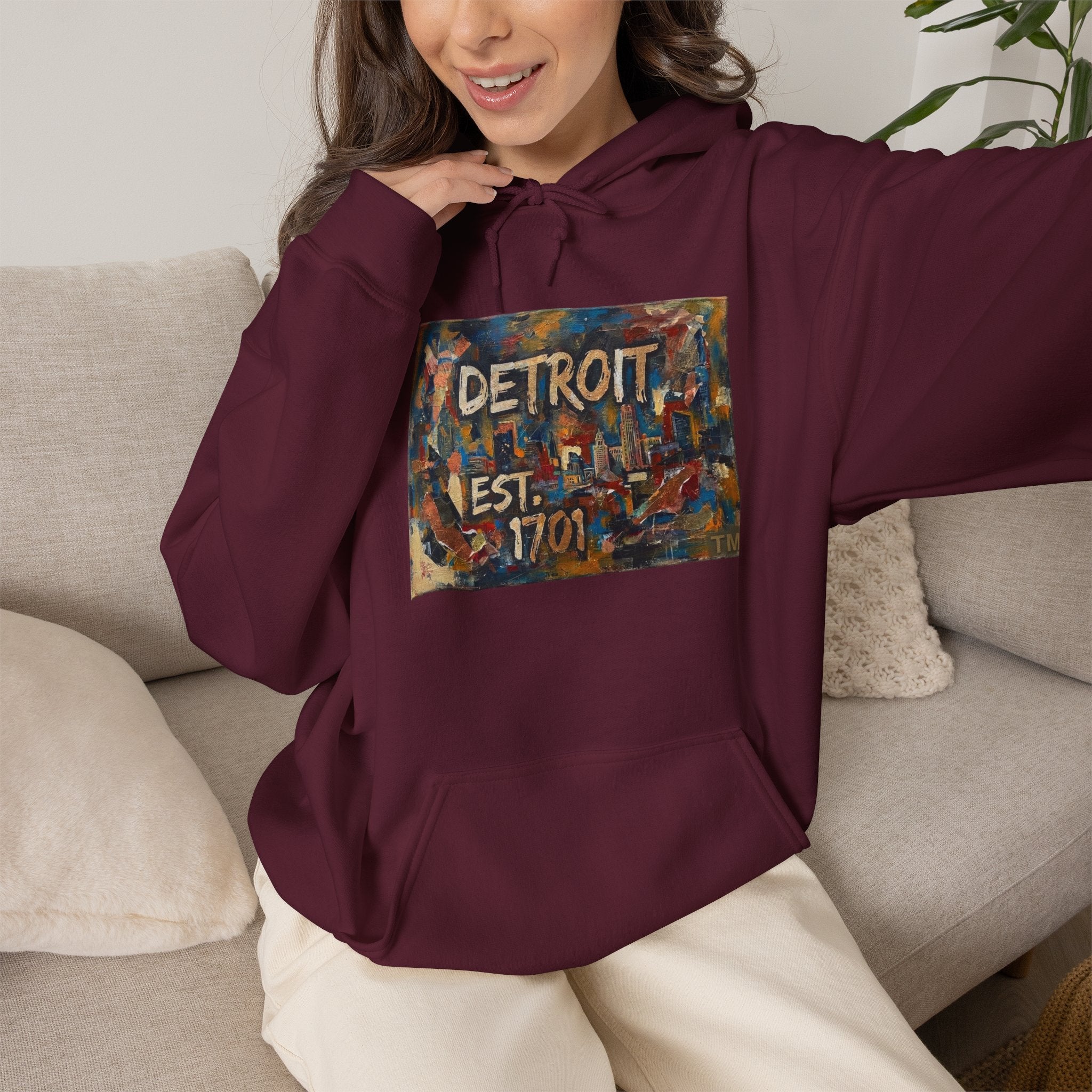 Detroit City Mural Hoodie — Abstract Painterly Graphic Pullover | Motor City Street Art