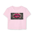 Women's Detroit Pink Lips Crop Baby Tee — Graffiti Skyline Graphic
