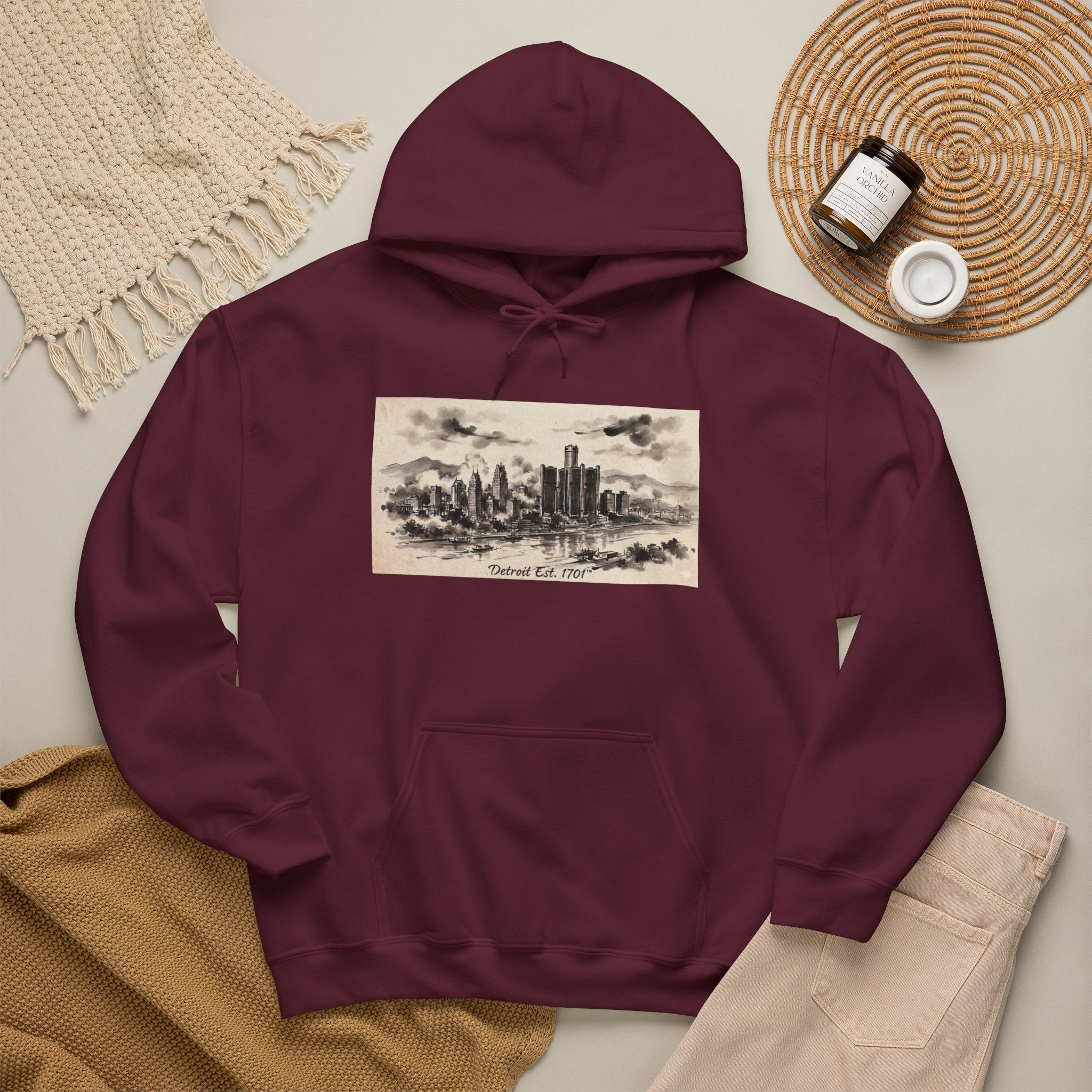 Detroit Pride Vintage Skyline Hoodie — "Detroit, Est. 1701" Pullover | Motor City Roots